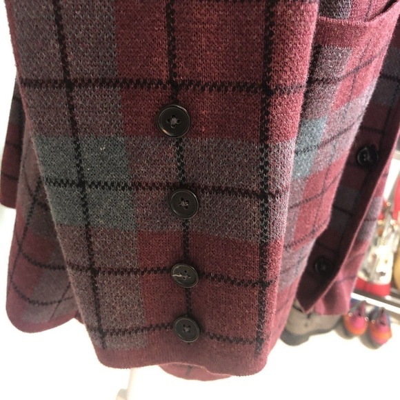 Denim & Co Shacket Women’s 1X Burgundy Gray Box Tartan Plaid Cotton Knit Open - Picture 11 of 12